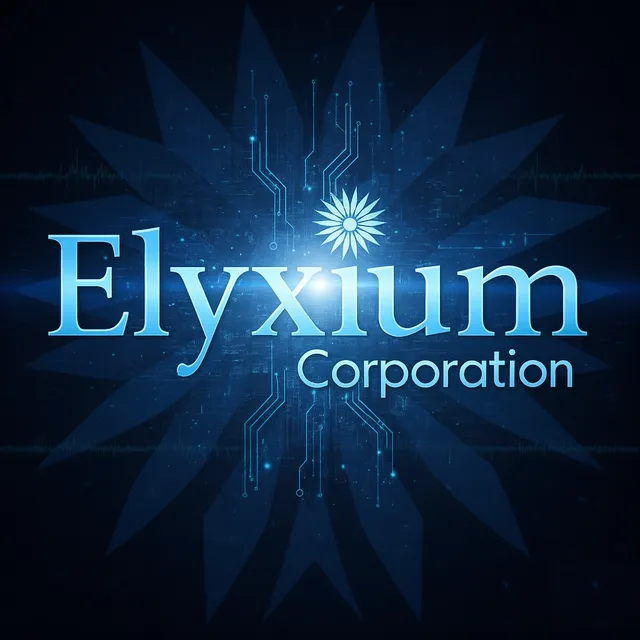 Elyxium Corporation logo, glowing blue